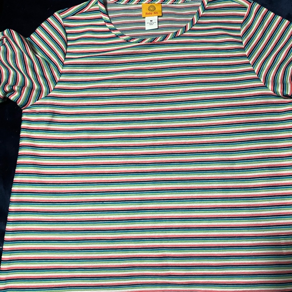 Ruby Rd. Colorful Striped Short Sleeve Top - Picture 11 of 11